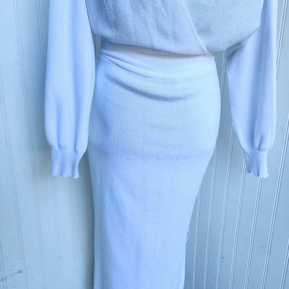 Women’s Knit Sweater Dress White Viscose V-neck Winter Bat Long Sleeve Ribbed M - Picture 8 of 14